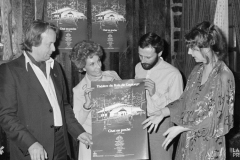 «Chat en poche», 1979. J-M Lemieux, Janine Sutto, Olivier Reinchenbach, Rachel Lortie. Conference-de-presse. Photo: La Presse