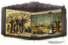 «Le médecin malgré lui», esquisse du décor par Paul Bussières, © Archives Paul Bussières, 1981