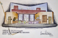 «Meurtre à l_Auberge des Gouverneurs», dessin du décor créé par Bernard Pelchat, 1983