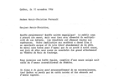 Lettre de remerciement signée par Hélène Lortie suite au succès de la soirée encan.
