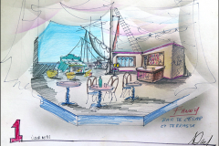 «Fanny», dessin du décor par Maurice Day, 1987.