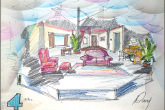 «Fanny», dessin du décor par Maurice Day, 1987.