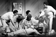 «Les Voisins», Jean-Jacqui Boutet, Guylaine Tremblay,  Louis-Georges Girard, Micheline Bernard, Frédérike Bédard, Jean-René Ouellet, 1988 (photo: Léopold Rousseau)