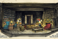 «Qui a peur de Virginia Woolf?» dessin du décor créé par Paul Bussières, © collection Paul Bussières, 1989