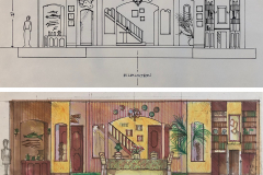 «Ministre à sous-louer», dessins du décor créé par Monique Dion, 1995